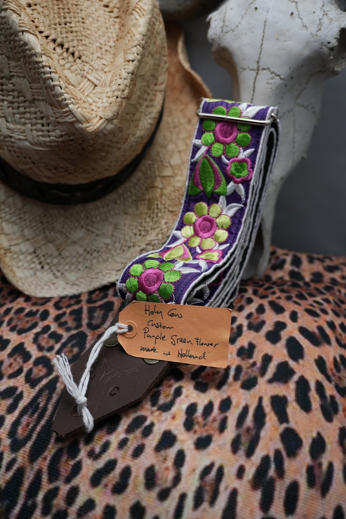 Holy Cow Straps Custom Purple Green Flower - Hand Made