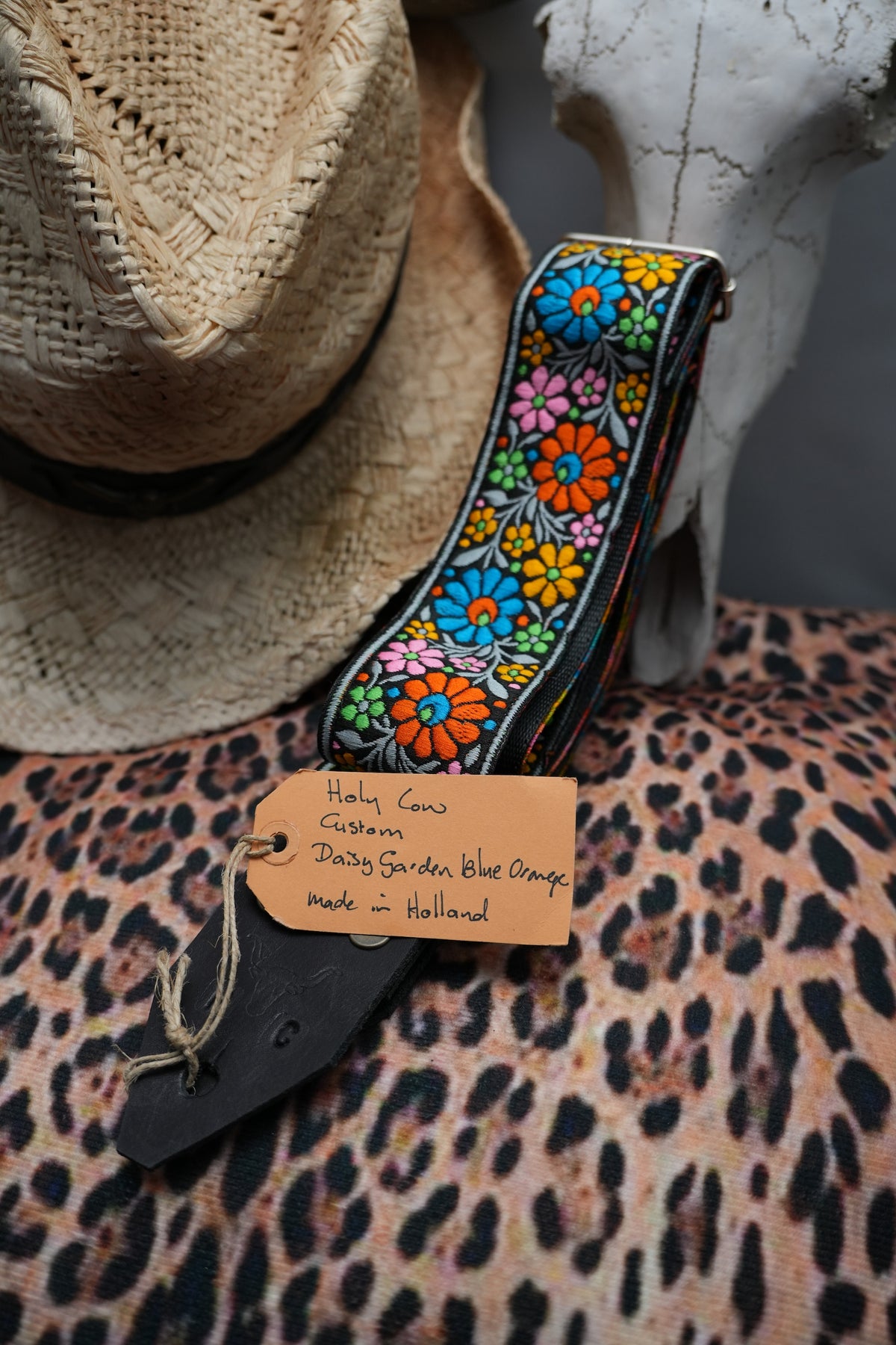 Holy Cow Straps Custom Daisy Garden Blue Orange - Hand Made