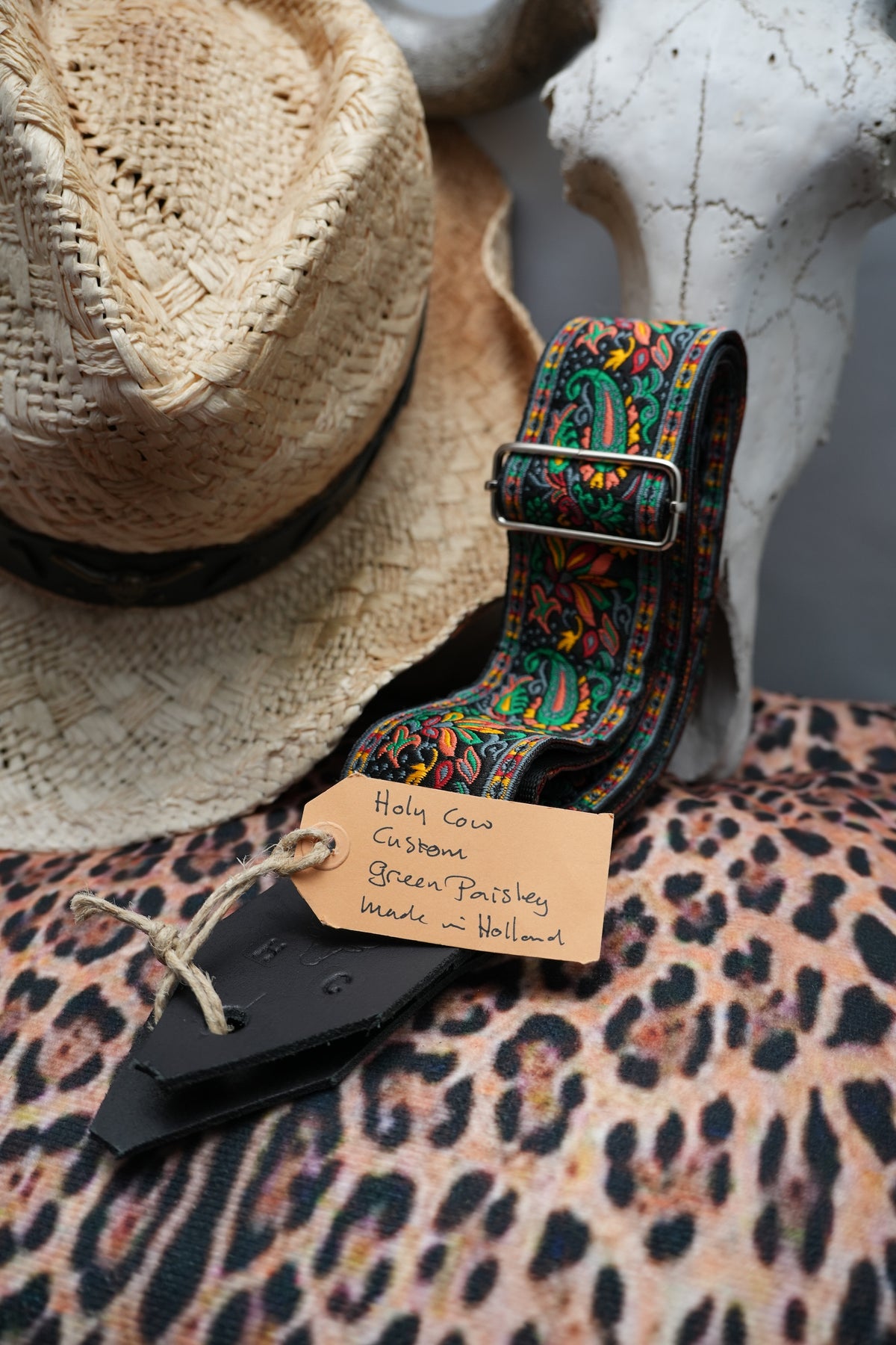 Holy Cow Straps Custom Green Paisley - Hand Made