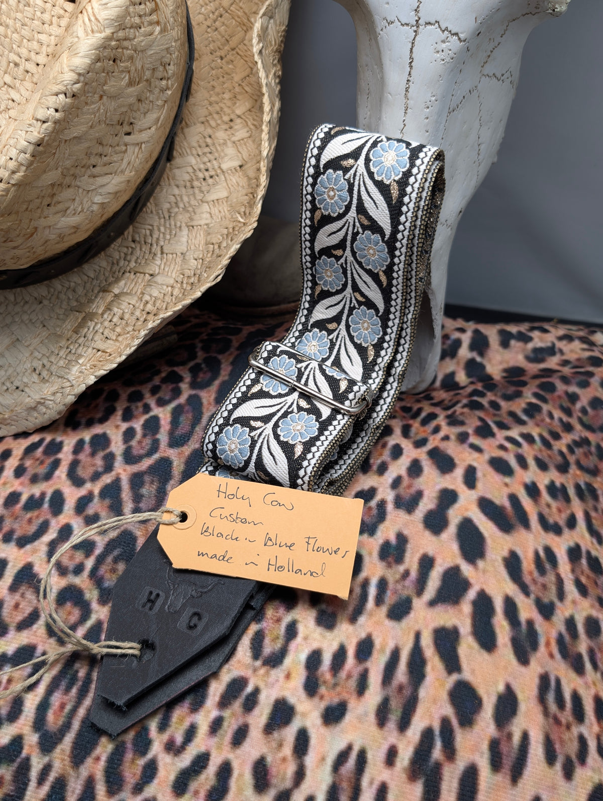 Holy Cow Straps Custom Black 'n Blue Flower - Hand Made