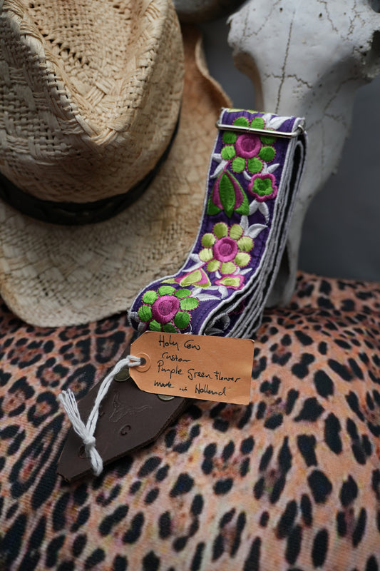 Holy Cow Straps Custom Purple Green Flower - Hand Made