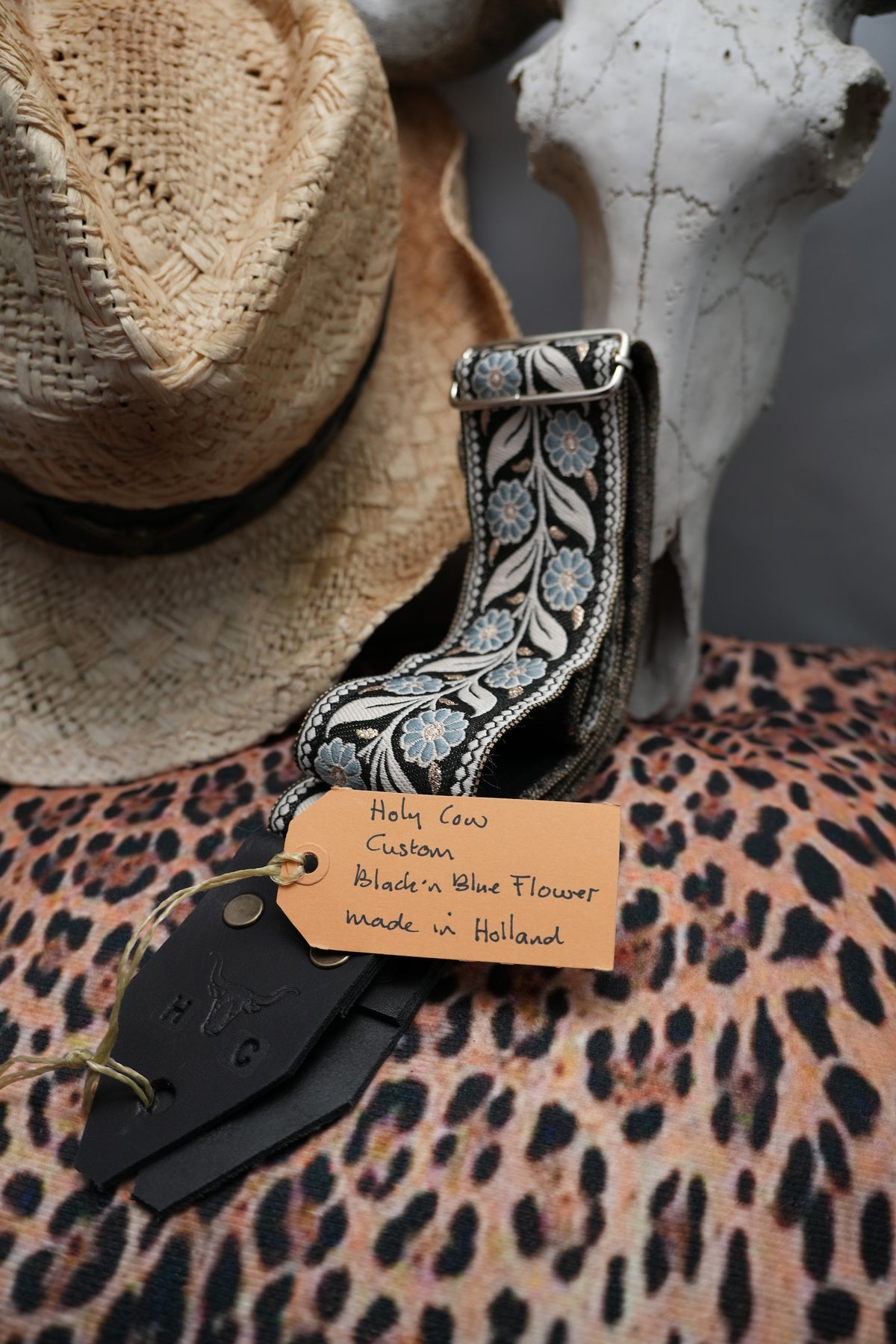 Holy Cow Straps Custom Black 'n Blue Flower - Hand Made