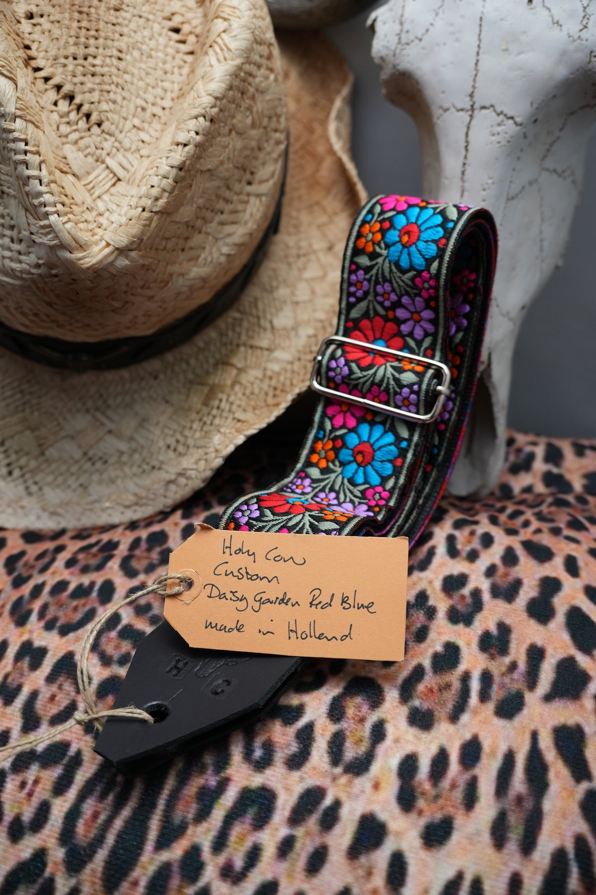 Holy Cow Straps Custom Daisy Garden Red Blue - Hand Made