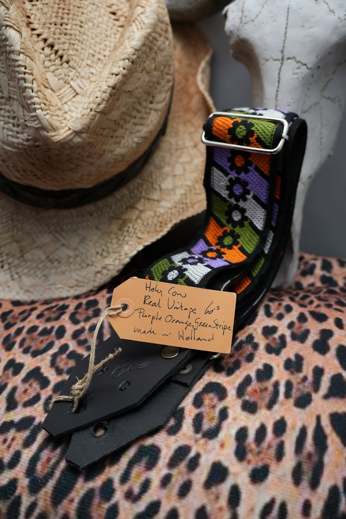 Holy Cow Straps Real Vintage 60's Purple Orange Green Stripe - Hand Made