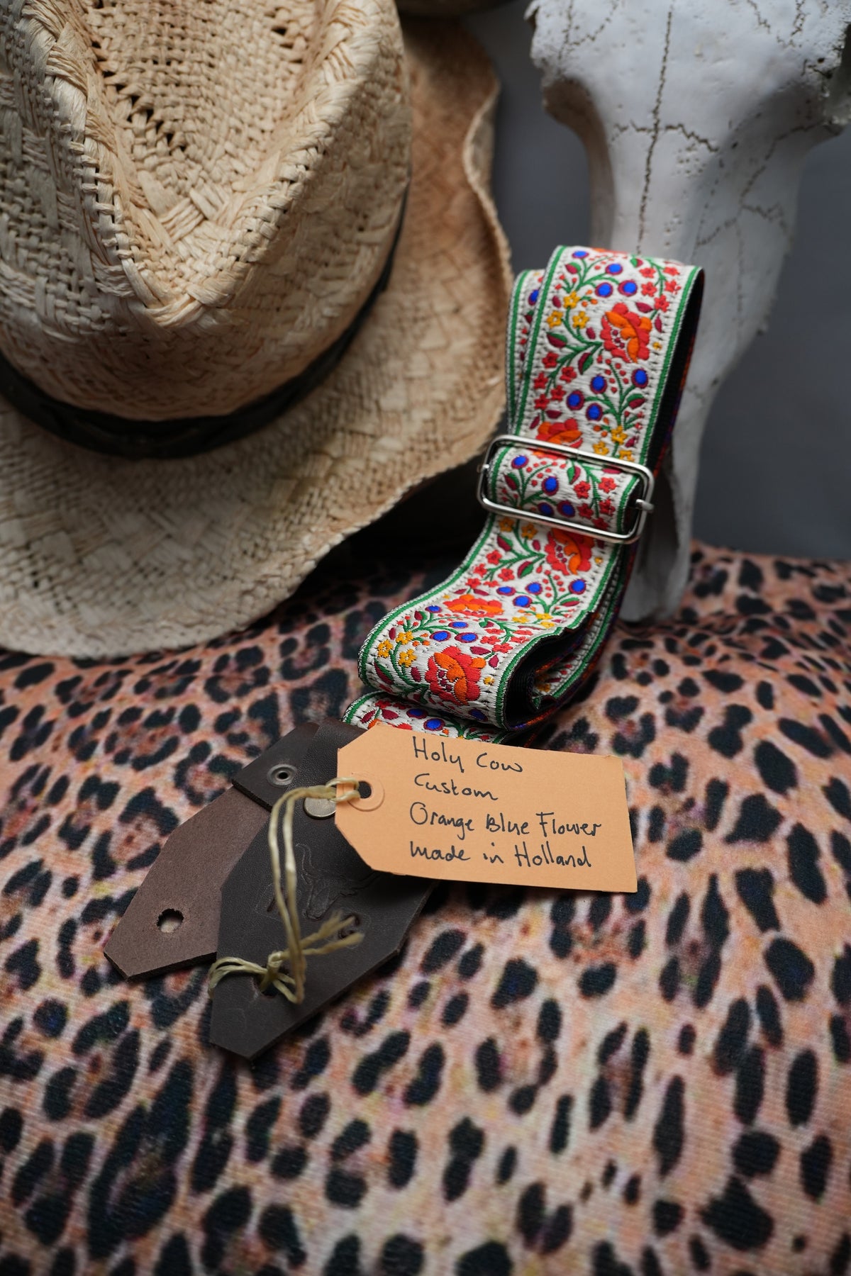 Holy Cow Straps Custom Orange Blue Flower - Hand Made