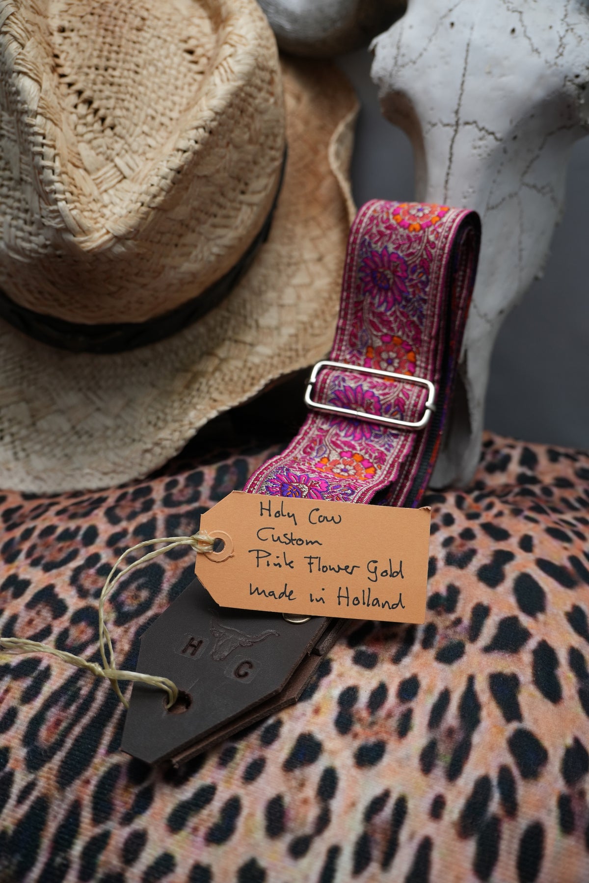 Holy Cow Straps Custom Pink Flower Gold - Hand Made