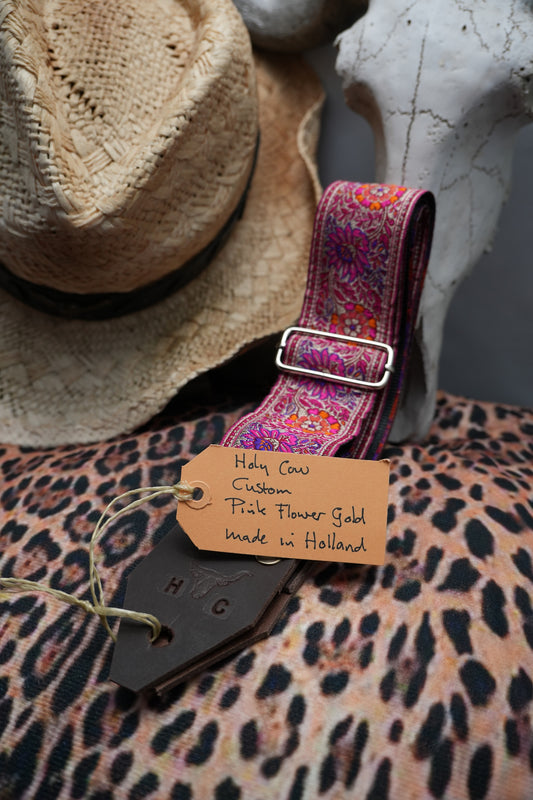 Holy Cow Straps Custom Pink Flower Gold - Hand Made