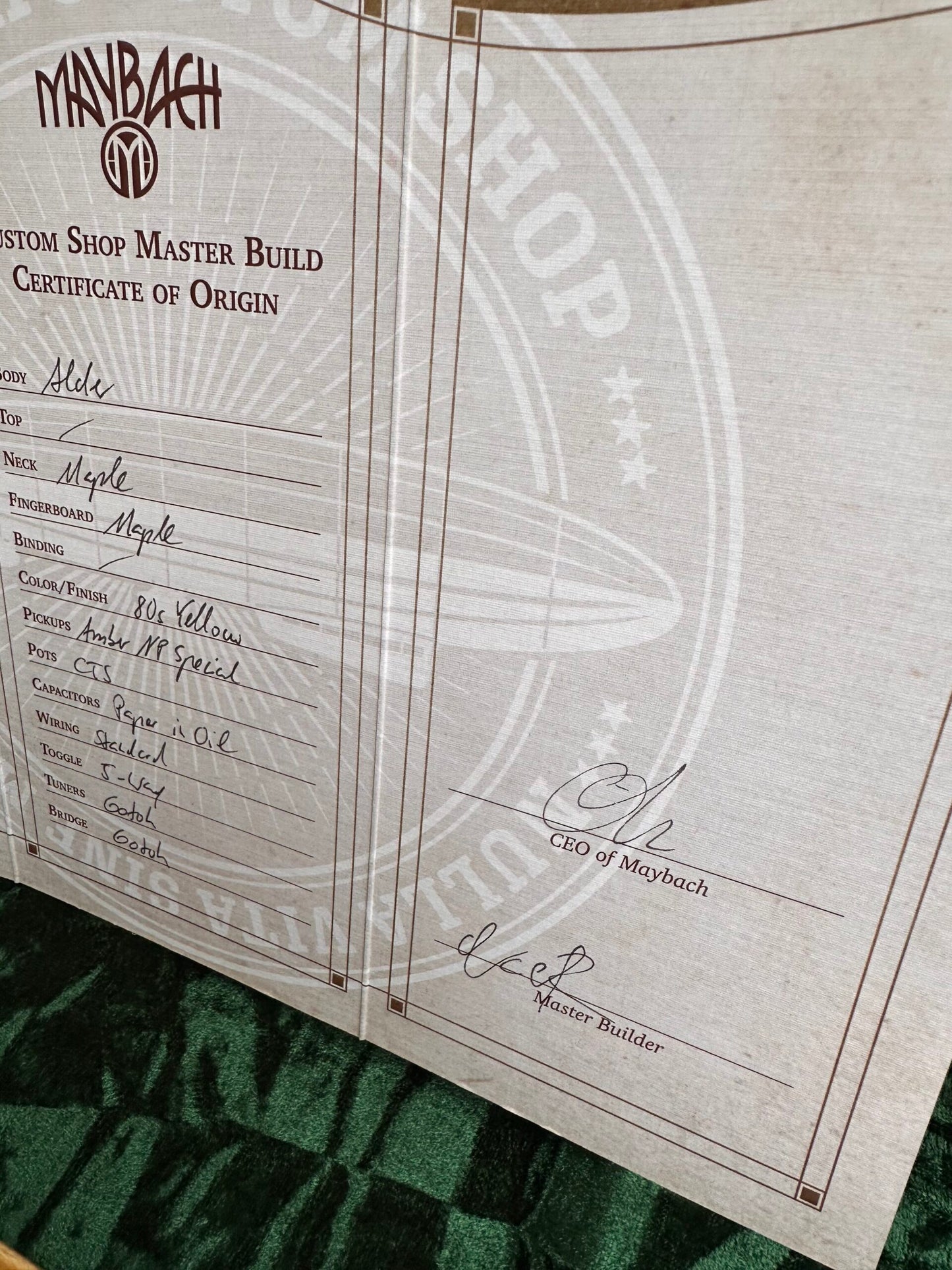 MAYBACH STRADOVARI MASTERBUILD CUSTOM SHOP "GUITARSUMMIT 24" 80'S YELLOW