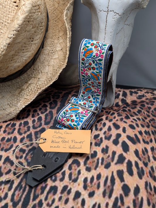 Holy Cow Straps Custom Blue Red Flower - Hand Made