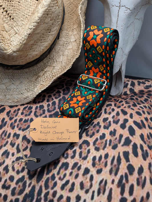 Holy Cow Straps Deluxe Bright Orange Flower - Hand Made